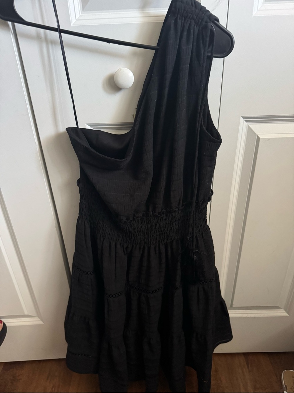 Taylor Black One-Shoulder Tiered Dress